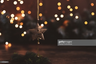 Star Abstract Decoration Lights, Gold Sparkles, Shine Blurred Background.